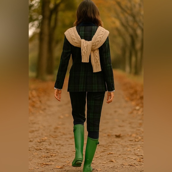 KASPER FOR A.S.L. | Vintage Purple Green & Blue Plaid Blazer with Velour Detail - Picture 1 of 16